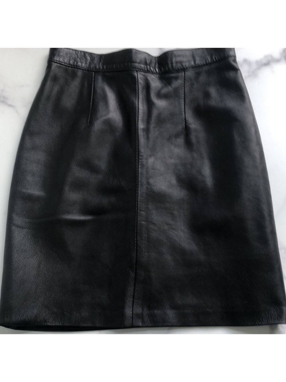 Vintage Fiocchi Italian Black Leather Mini Pencil Skirt Size XS